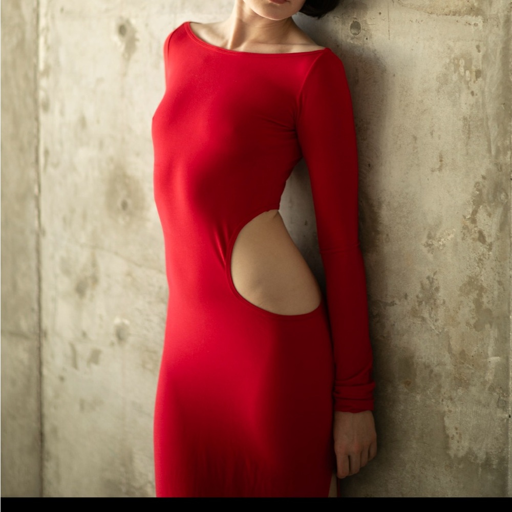 Travis Tadeo Red Jersey Cutout Gown